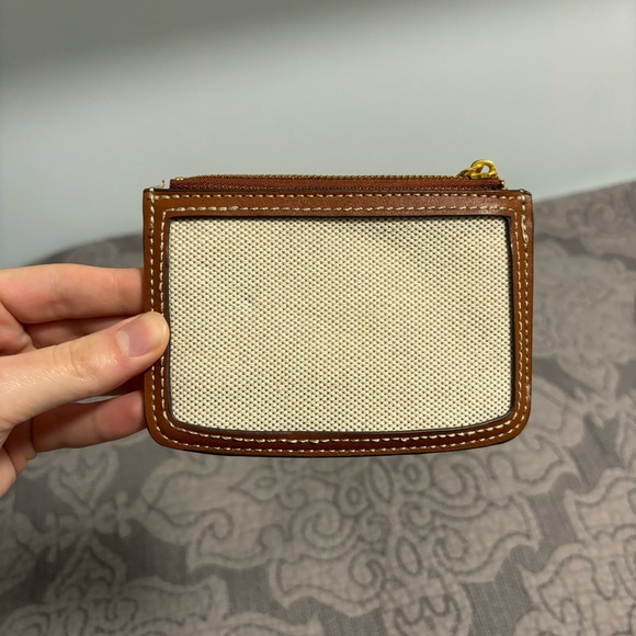 NWOT Mango Combined Mini Wallet Textured Fabric Faux Brown Leather and Zipper - Picture 5 of 9